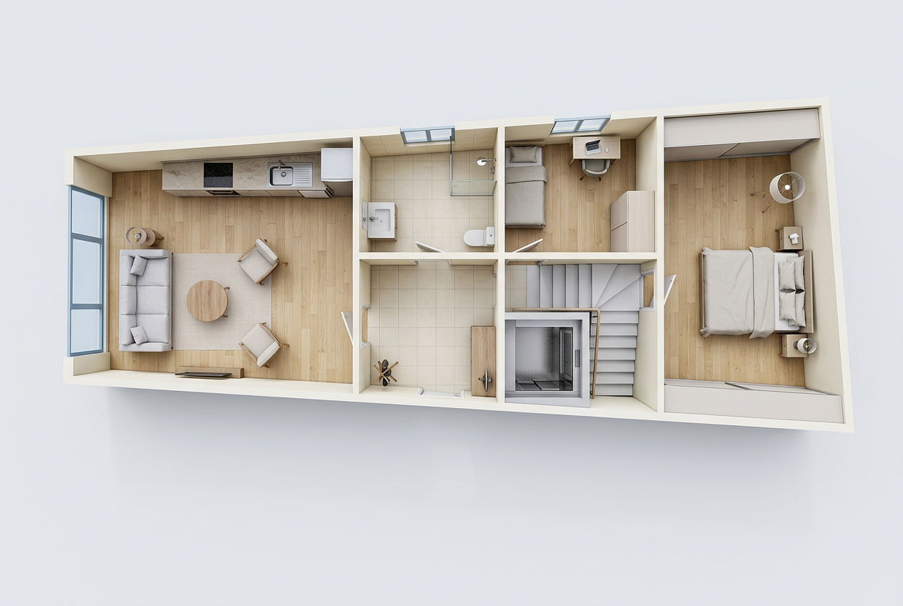 Mobilyalı üç boyutlu 2+1 plan görselleştirmesi